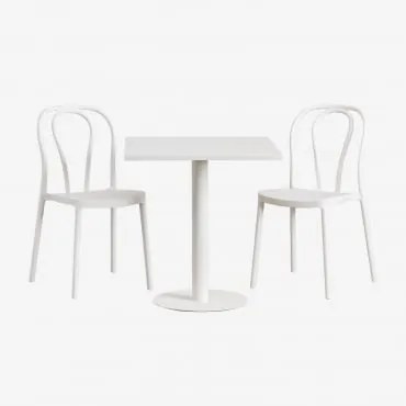 Conjunto De Mesa Quadrada 70x70 Cm E 2 Cadeiras De Jardim Mizzi Branco Glacial - Sklum