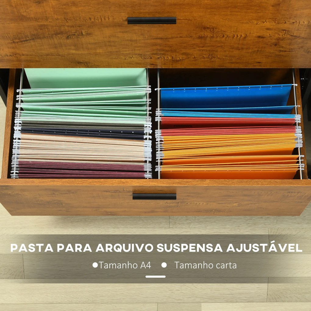 Móvel Arquivo para Escritório com 2 Gavetas Bloco de Gavetas para Arquivos com Fechadura para Pastas Suspensas Tamanho A4 e Carta 80x39x73,5 cm Preto