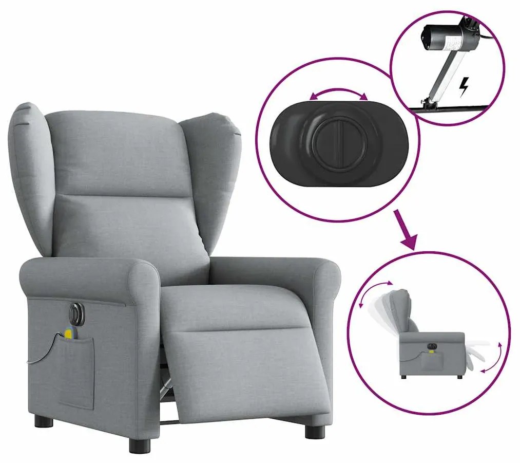 Poltrona de massagens reclinável elétrica tecido cinzento-claro