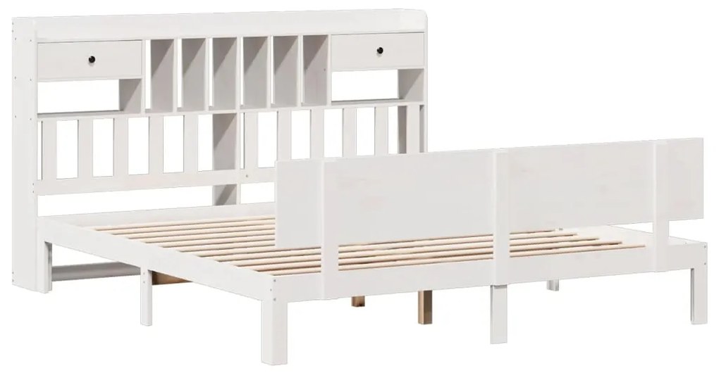 Cama com estante sem colchão 200x200 cm pinho maciço branco