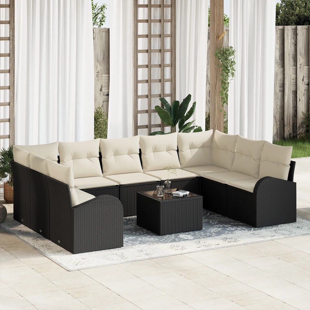Conjunto de Sofá de Jardim vidaXL com Almofadas de 9 Peças Rattan PE M
