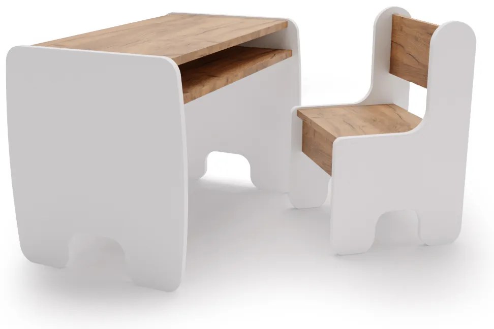 Conjunto de mesa e cadeira para crianças - branco/carvalho dourado artesanal