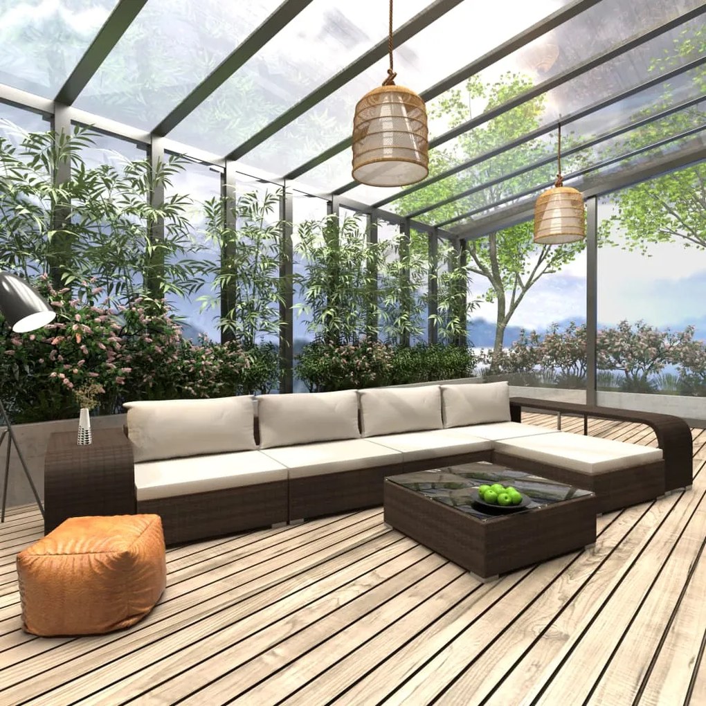 vidaXL 8 pcs conjunto lounge jardim c/ almofadões vime PE castanho