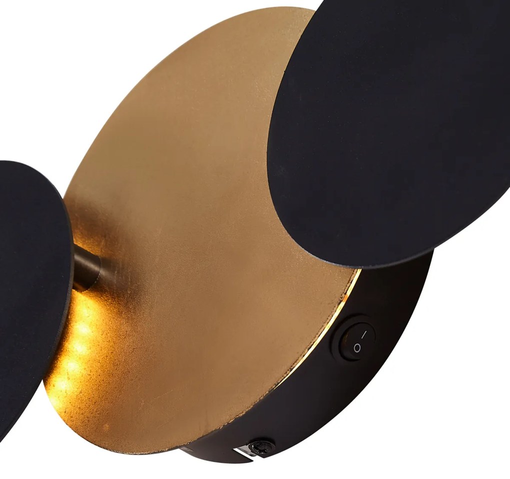 Candeeiro de Parede Moderno Preto com Dourado Incl. LED Regulável em 3 Níveis 3-Luzes - Sunrise 3 Moderno