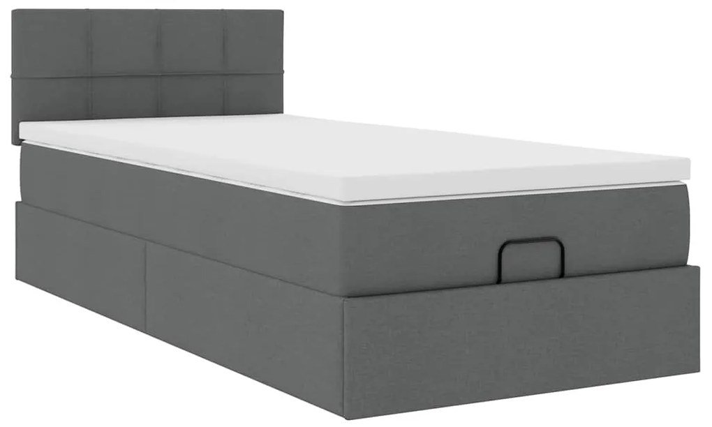 Cama otomana com colchão & LEDs 90x200cm tecido cinzento escuro