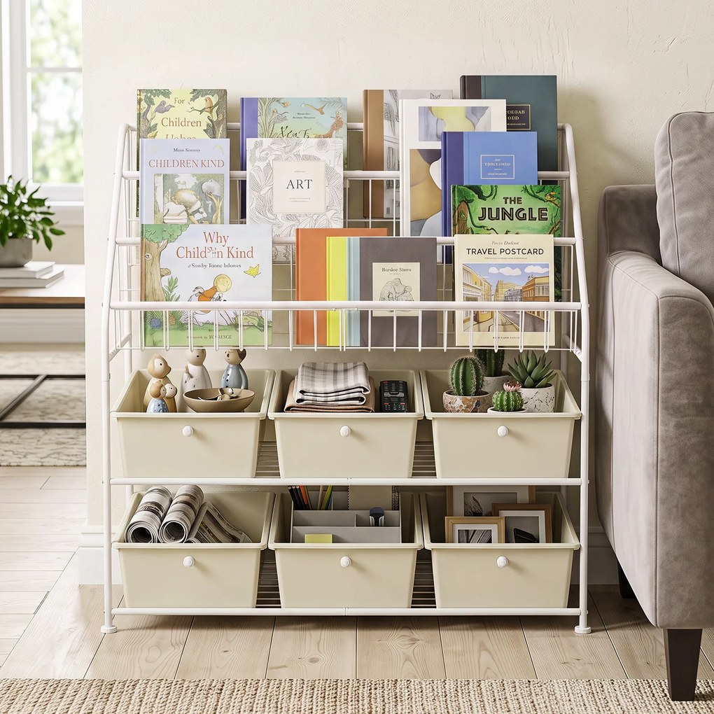Guarda roupa aberto Multinível, 89 x 36,5 x 87 cm, 6 Gavetas e 3 Cestos, Branco