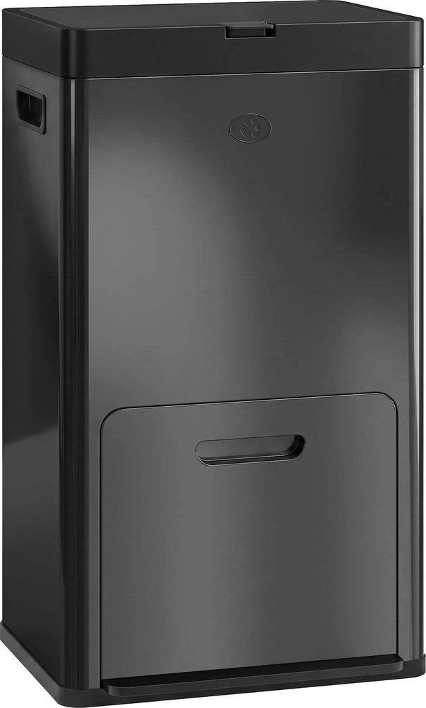 HOMCOM Lixeira Retangular com Pedal, Lixeira Cozinha 56L, 3 Compartimentos, Fechamento Suave, Aço Inox, 45,7x35,8x76cm Preto | Aosom Portugal