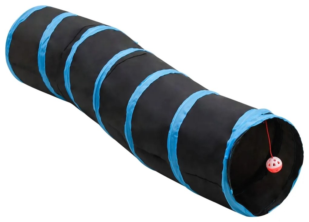 vidaXL Túnel para gatos em forma de S 122 cm poliéster preto e azul