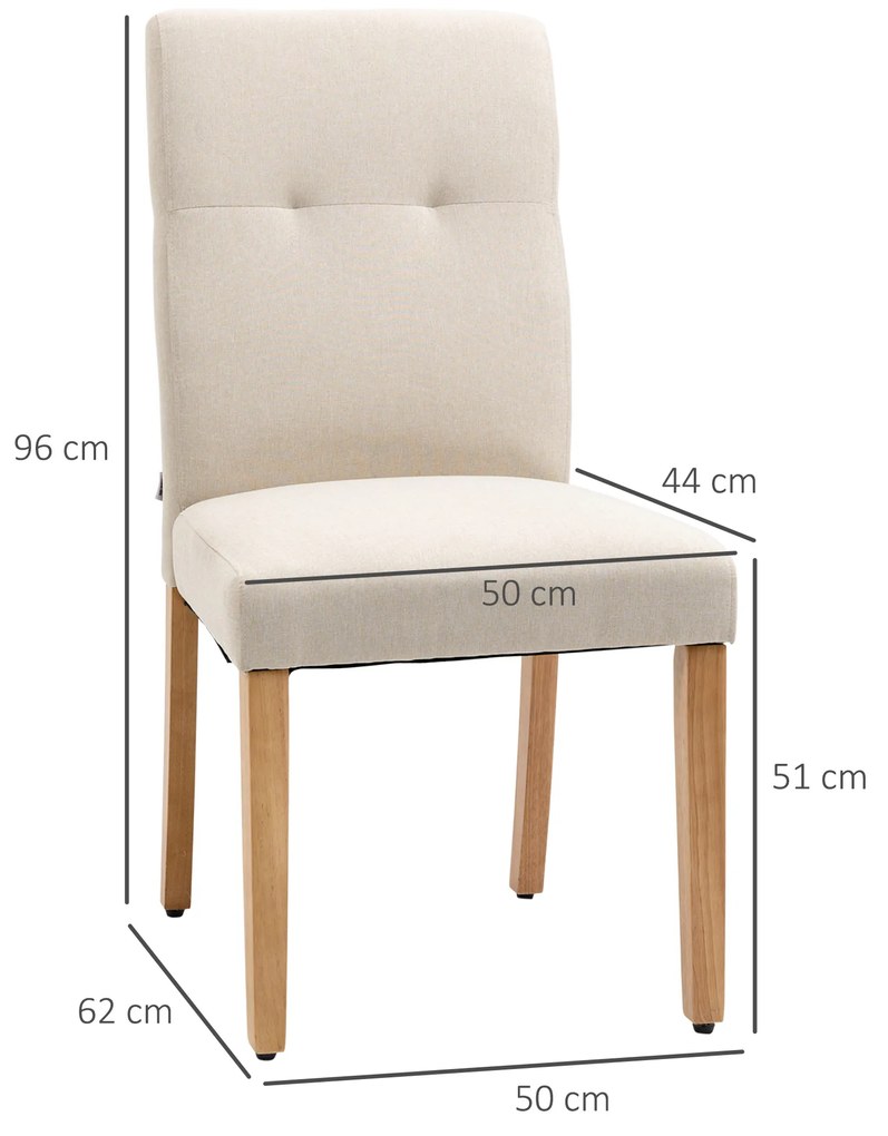 HOMCOM Conjunto de 2 Cadeiras de Sala de Jantar com Encosto Alto Assento Acolchoado e Estofados Tecido Transpirável com Tato de Linho 50x62x96cm Bege