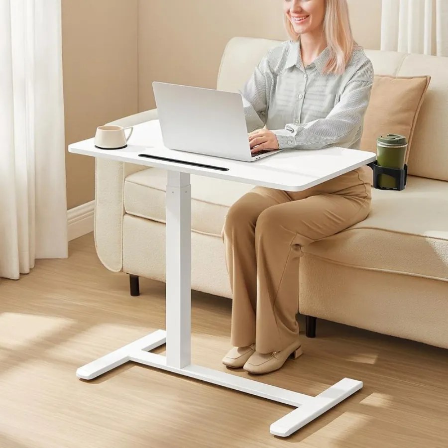 Mesa auxiliar móvel com altura ajustável e rodas 80 x 45 x 65-102 cm Branco