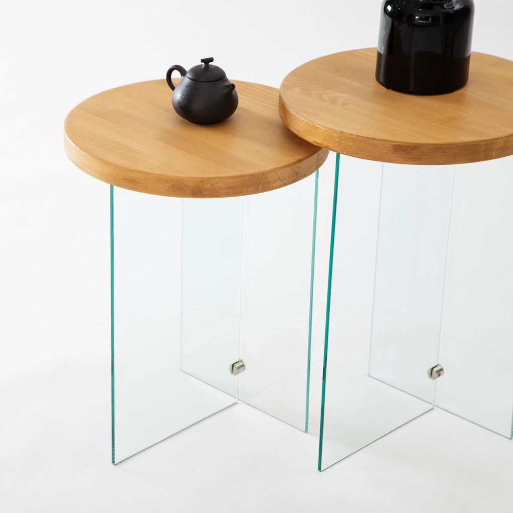 Conjunto de Mesas de Centro Serenity – Carvalho e Transparente – 35x51