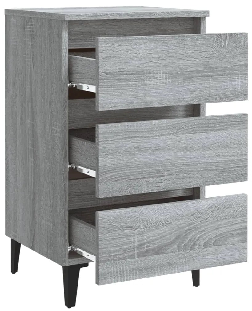 Mesa de cabeceira c/ pernas de metal 40x35x69 cm sonoma cinza