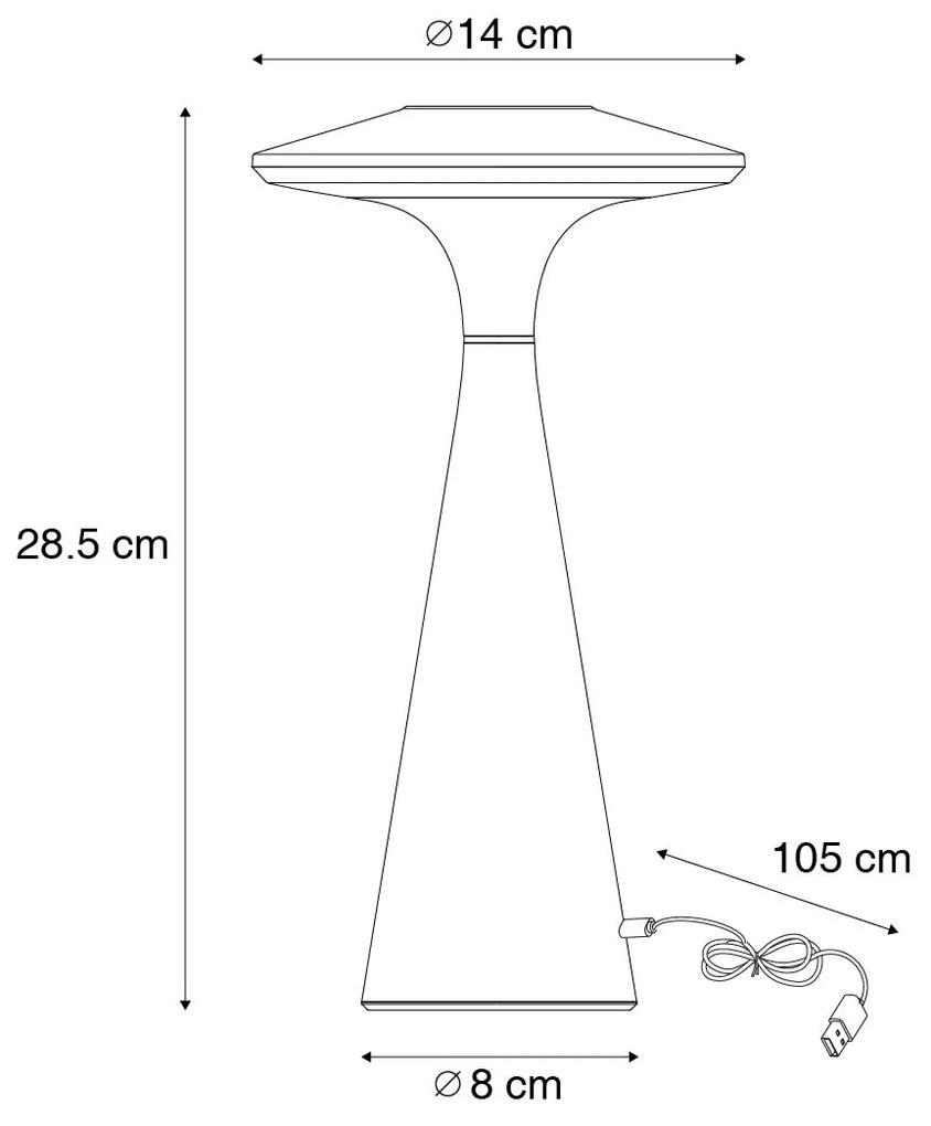 Candeeiro de mesa cinza incl. LED regulável em 3 etapas IP44 recarregável - Espace Moderno