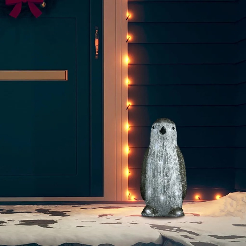 328787 vidaXL Figura pinguim acrílico c/ luzes LED interior e exterior 30 cm