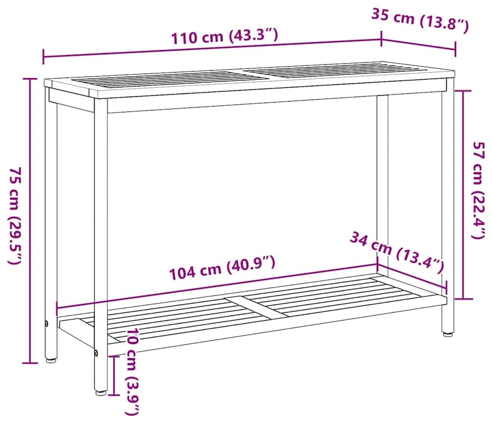 Mesa de Exterior Natural e Cinza 35 x 110 x 75 cm em Madeira Sólida e