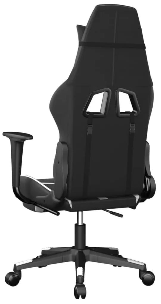 Cadeira gaming massagens c/ apoio pés couro artif. preto/branco