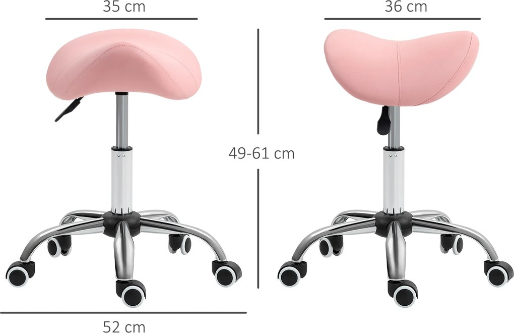 Banco com Rodas Giratório com Altura Ajustável Cosmético Dentista Cabeleireiro 52x53x49-61 cm Rosa