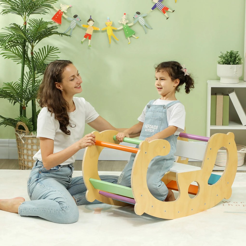 Arco de escalada 2 em 1 para crianças dos 18 aos 48 meses, cadeira de baloiço arco-íris para meninos e meninas, bebés multicolorido