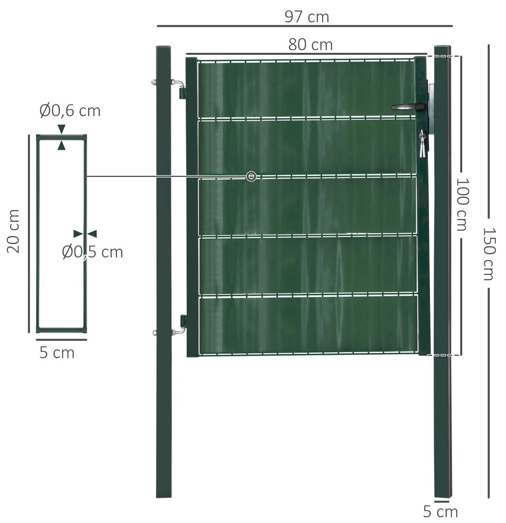 HOMCOM Porta de Vedação de Jardim Aço com Tecido Opaco Maçaneta de Fechadura 3 3 Chaves Porta de Vedação para Exterior Pátio Terraço 97x150cm Verde