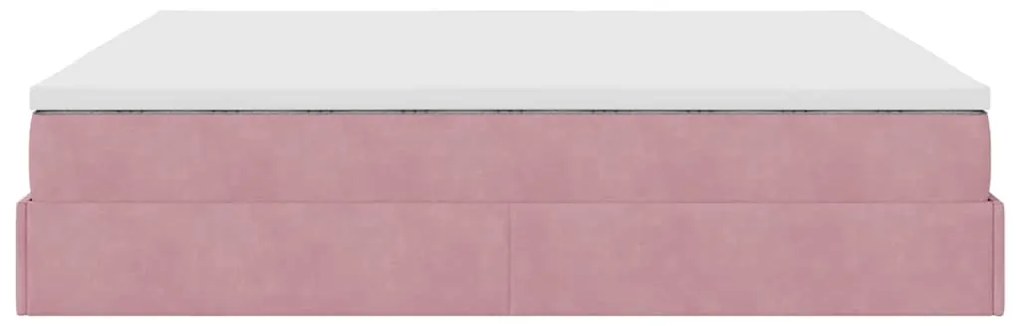 Estrutura de cama otomana com colchão 160x200 cm veludo rosa