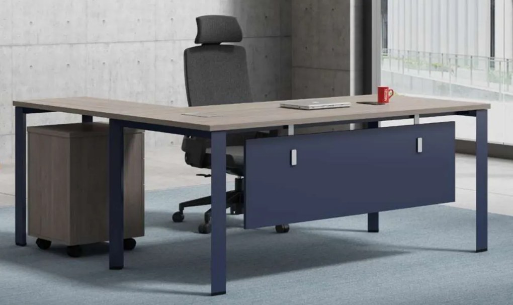 Secretária 1600x1600x750mm com Alonga e Bloco de Gavetas - Foret