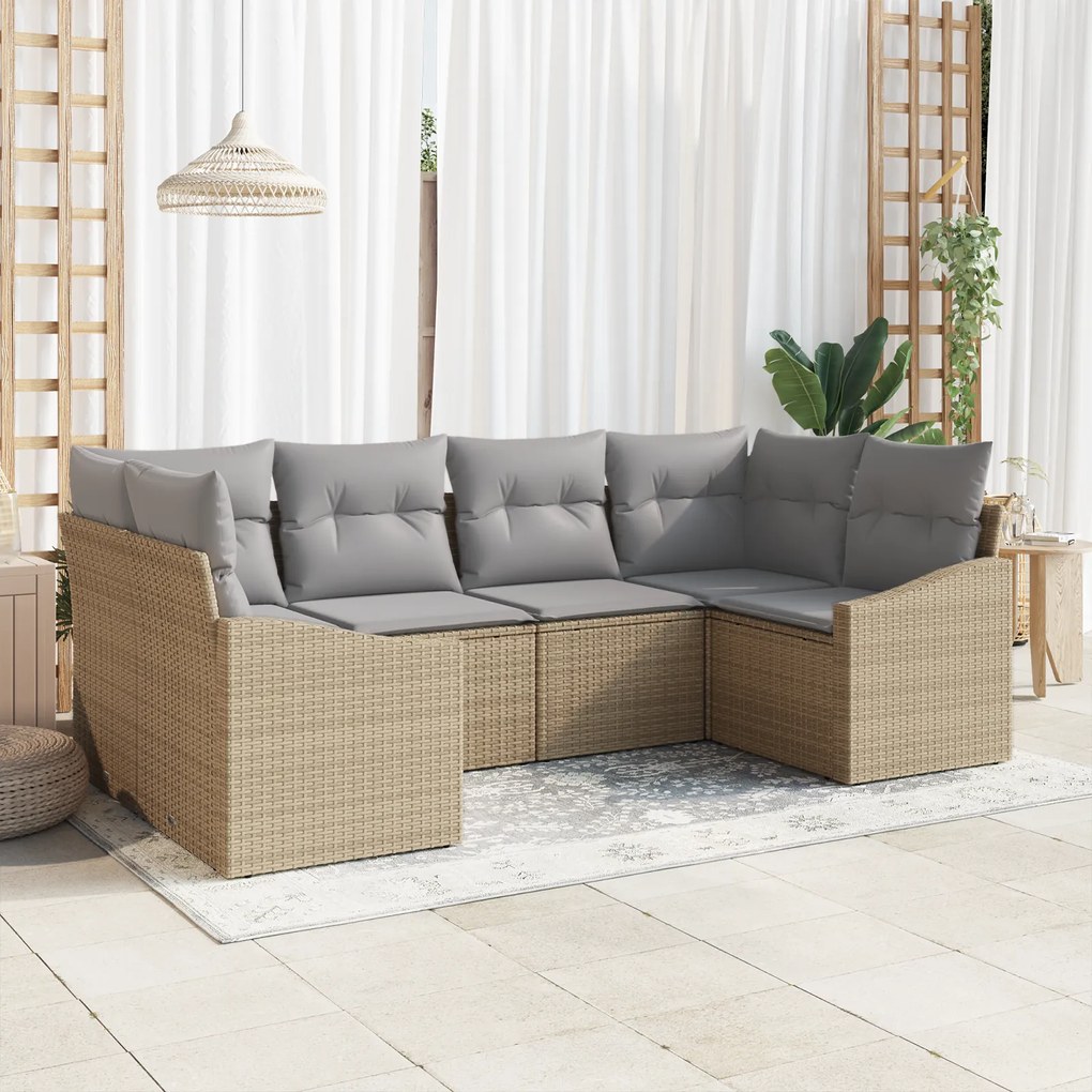 vidaXL Conjunto de Sofá de Jardim 6 Peças com Almofadas Bege de Rattan