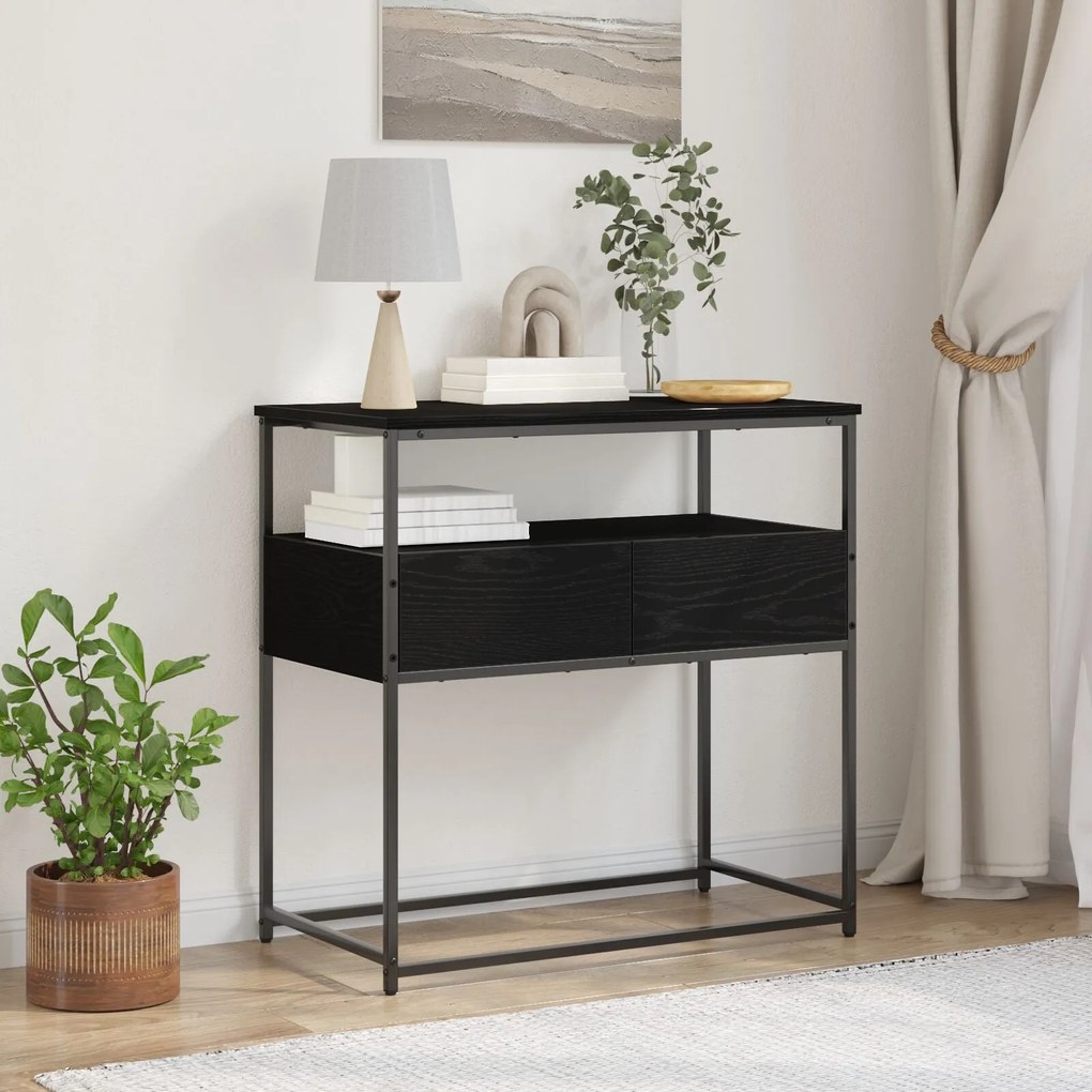 Mesa de Consola vidaXL Preto Carvalho 75x40x75 cm Madeira Engenharia e