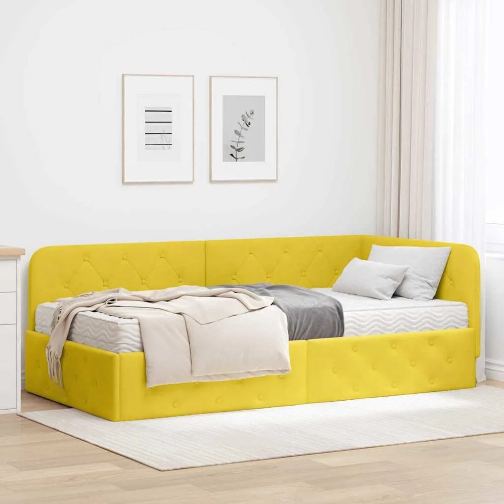 vidaXL Estrutura de Cama de Canto Amarelo 90 x 190 cm Veludo