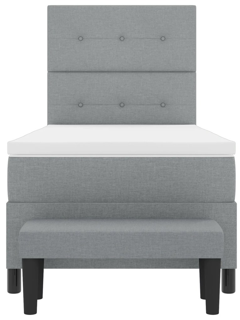 Cama Box Spring com Colchão e Banco Cinza Claro 90x190 cm Tecido
