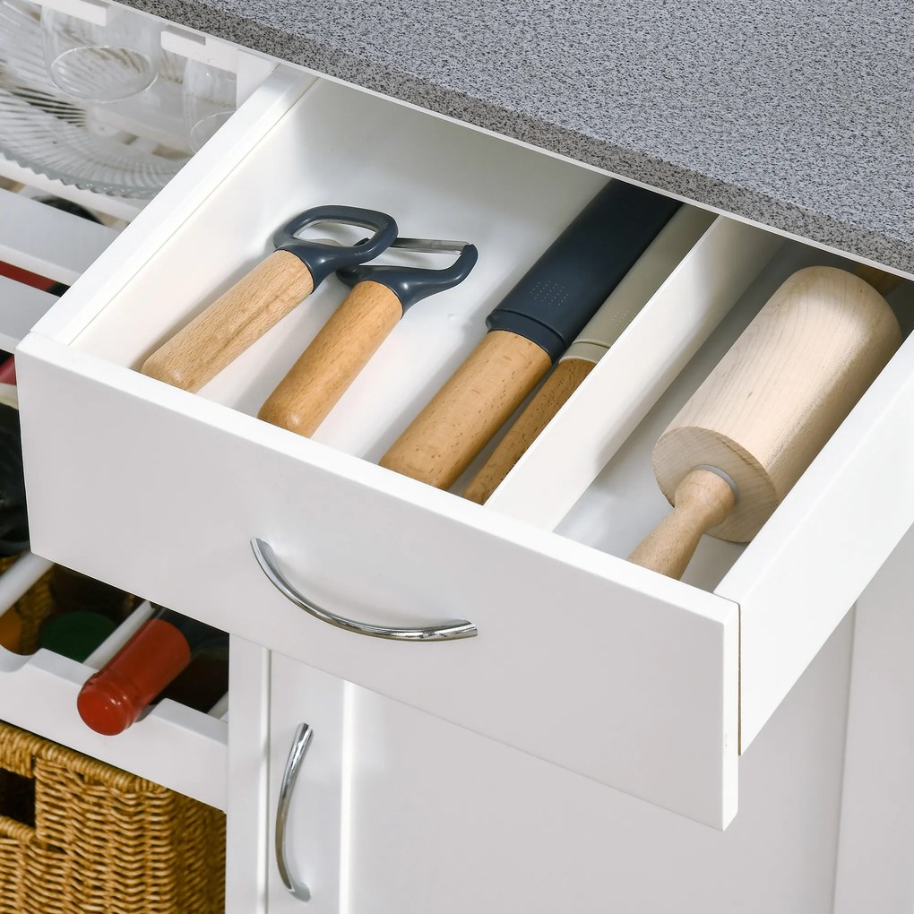 HOMCOM Carrinho de Cozinha com Rodas Carrinho de Cozinha com 1 Gaveta Prateleiras Removíveis Suporte para 4 Garrafas e Armário para Sala de Jantar Sala de Estar Carga 40kg 76x48x88cm Branco e Cinza