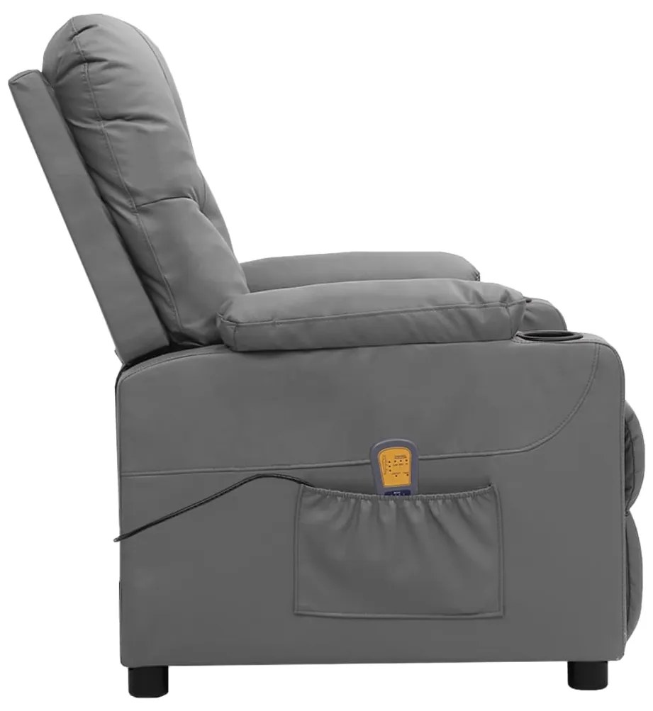 Poltrona de massagens elevatória couro artificial cinzento
