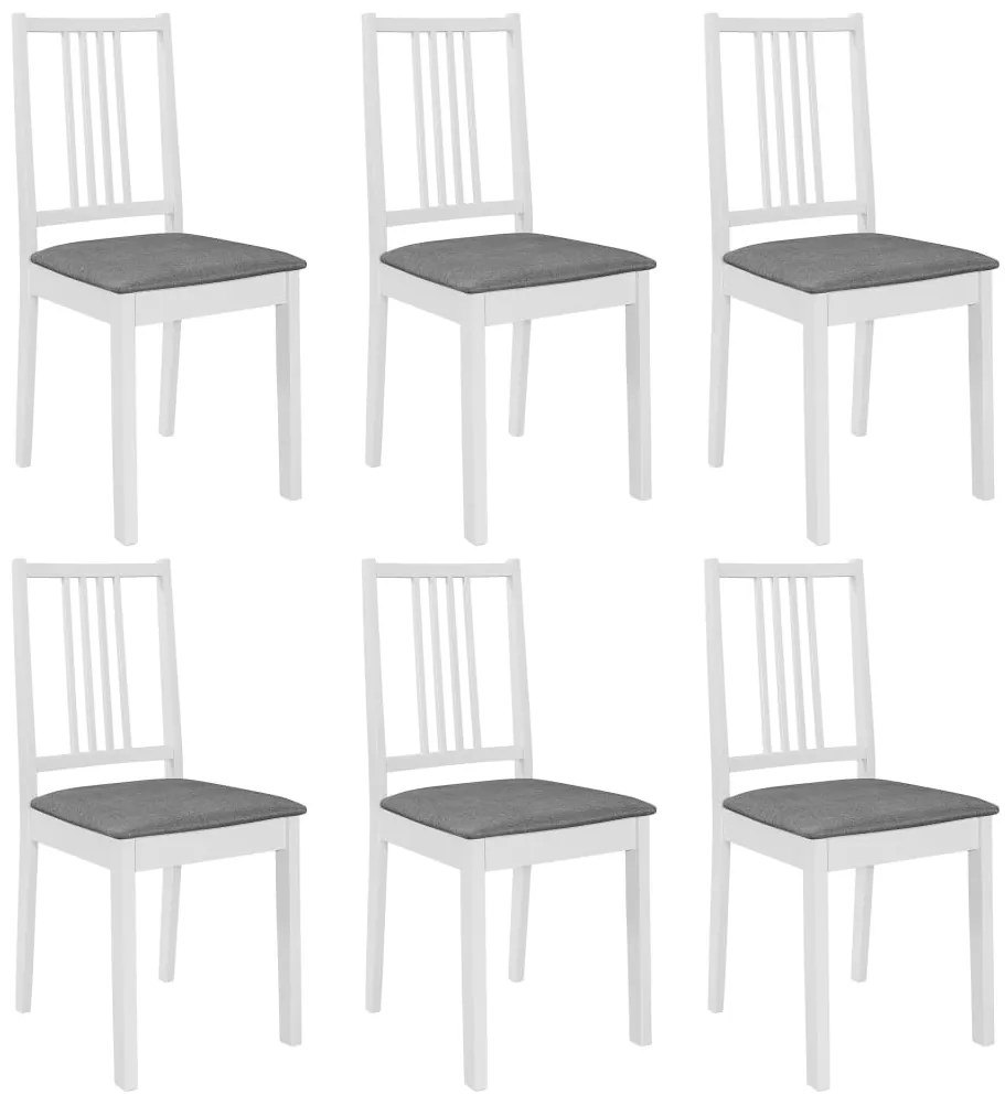 Cadeiras de jantar com almofadões 6 pcs madeira maciça branco