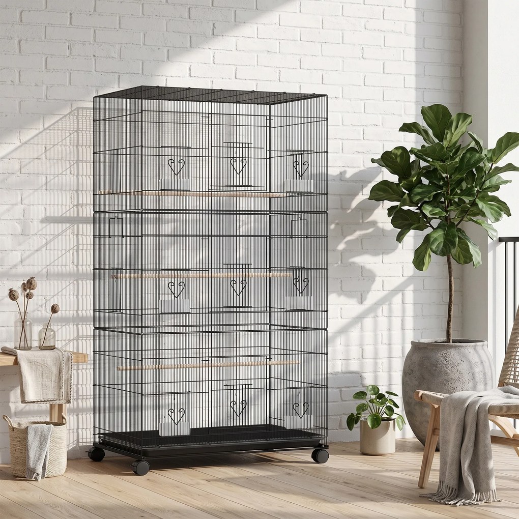 Gaiola para Aves, 77 x 46,5 x 141 cm, com Rodas, Preto