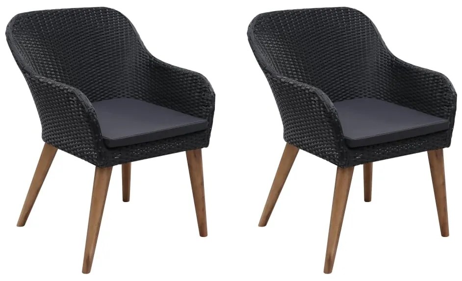 Cadeiras de exterior c/ almofadões 2 pcs vime PE preto