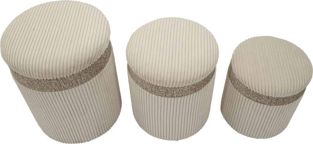 PUFE COM ARMAZENAMENTO 3 PEÇAS Ø 40,5x49,5-35x42-31x38 CM CREME