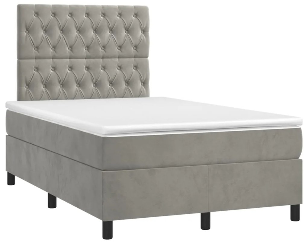 Cama box spring c/ colchão/LED 120x200 cm veludo cinzento-claro