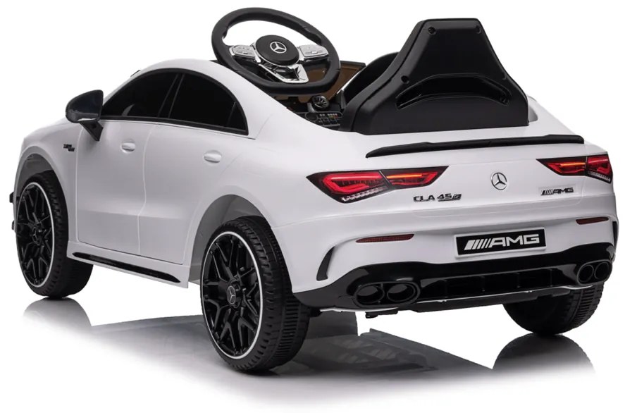 Carro elétrico para crianças Mercedes CLA45s AMG, 12V pneus de borracha EVA, banco em pele artificial Branco