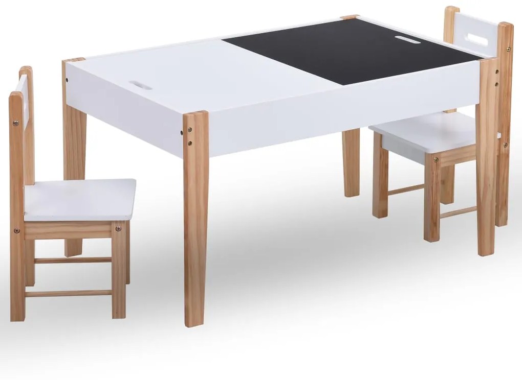 Mesa c/ quadro/arrumação desenho e cadeiras 3 pcs preto/branco