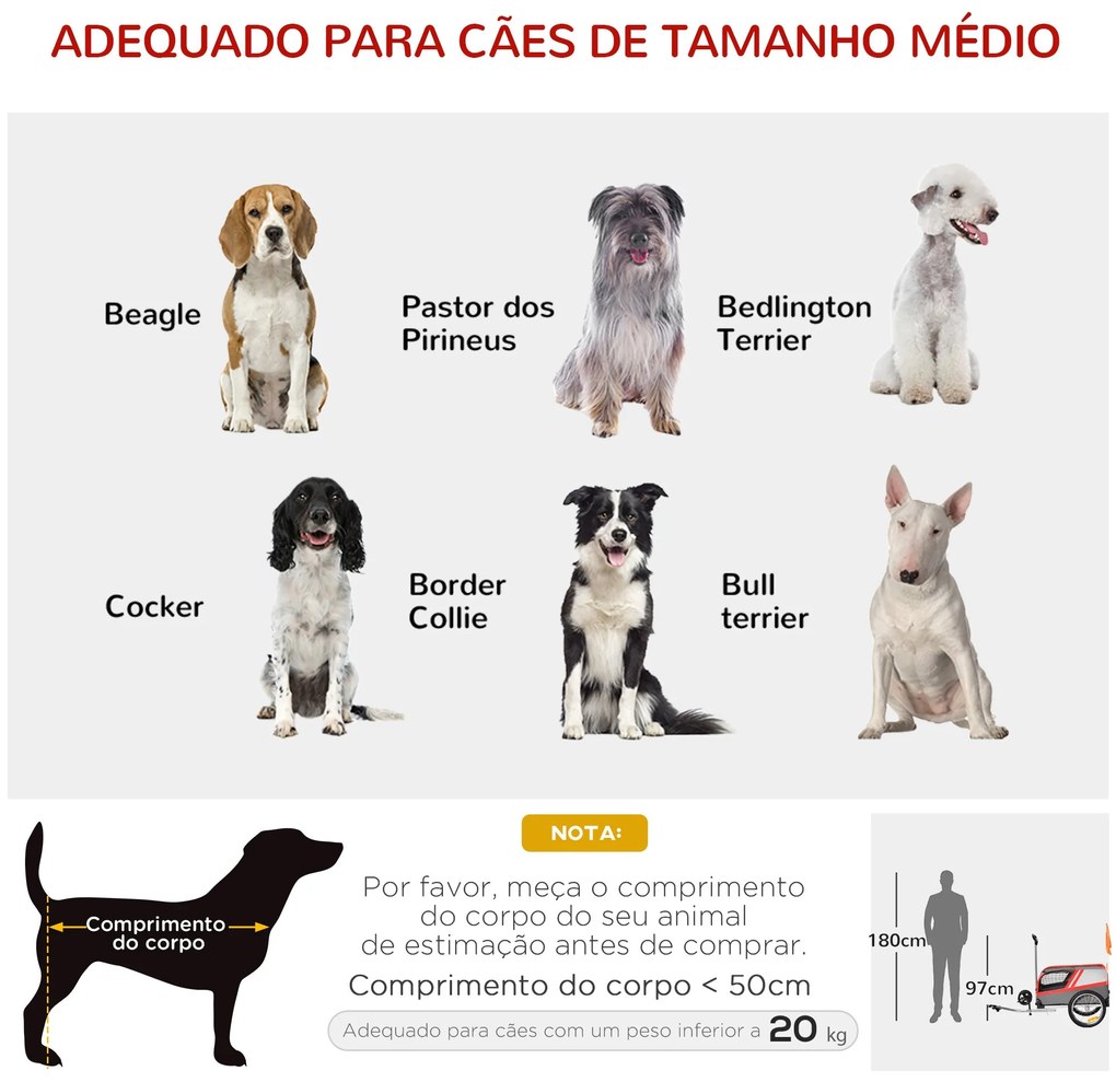 PawHut Reboque de Bicicleta para Cães 2 em 1 Carrinho para Animais de