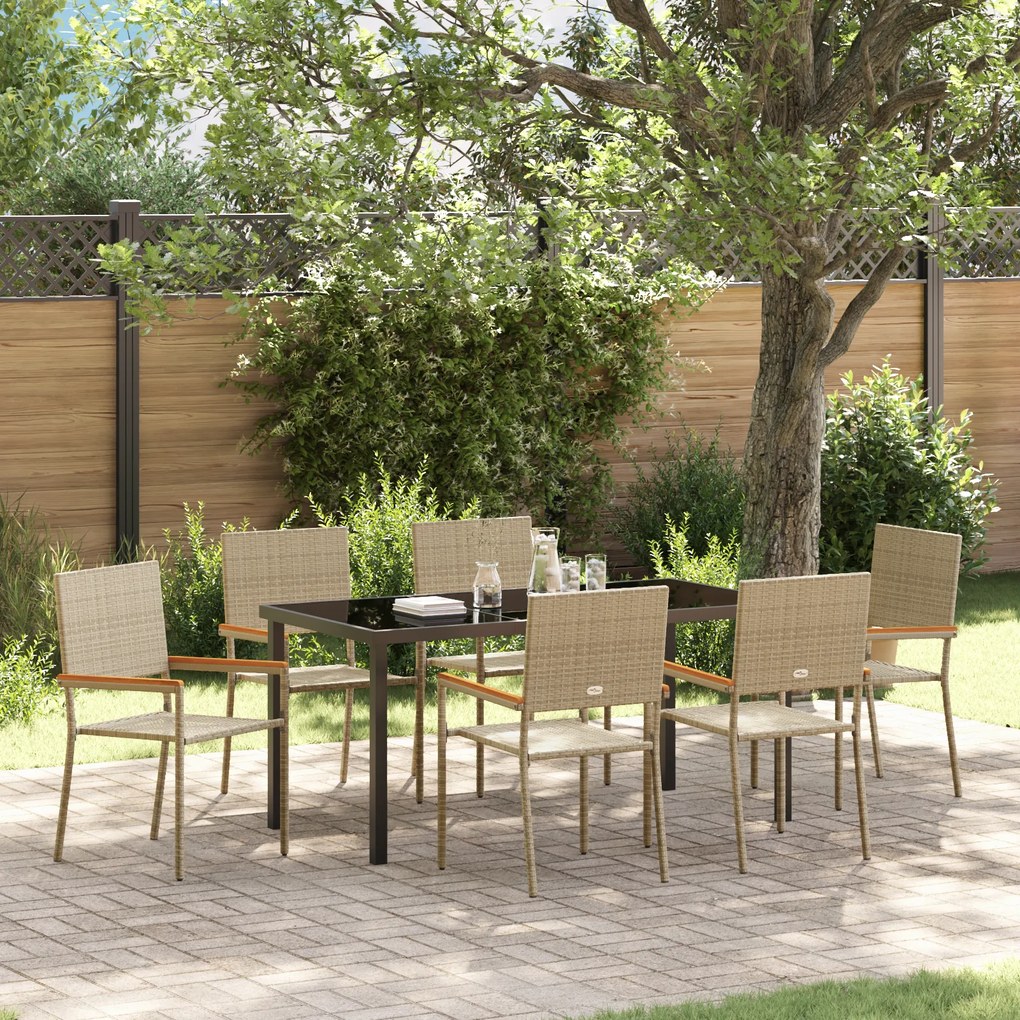 vidaXL Conjunto de Jantar de Jardim 7 Peças Bege Vime Poliéster