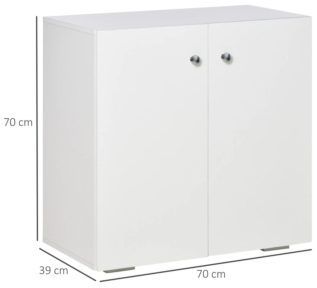 Aparador de Sala de Estar com 2 Portas Armário Auxiliar com 2 Prateleiras para de Livros Roupa Brinquedos Estilo Moderno 70x39x70cm Branco