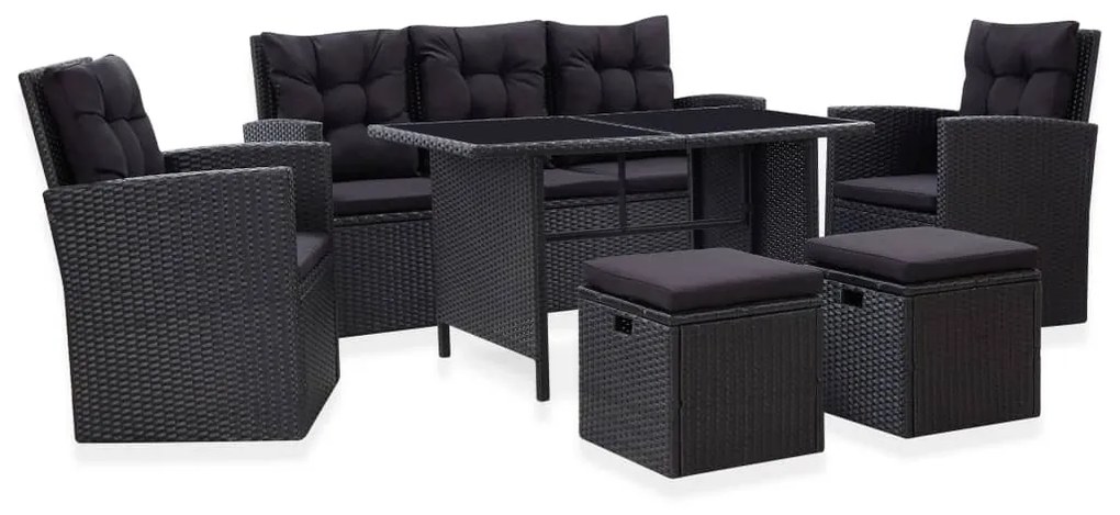 vidaXL 6 pcs conjunto lounge de jardim c/ almofadões vime PE preto