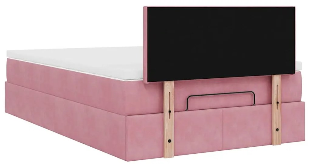 Estrutura de cama otomana com colchão 120x200 cm veludo rosa