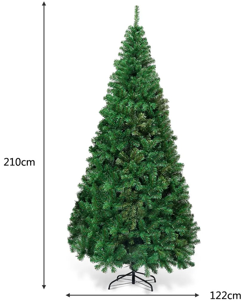 Árvore de Natal Artificial de 210cm com Base de Metal Material PVC Decoração de Natal para Casa Decoração de Festa Verde