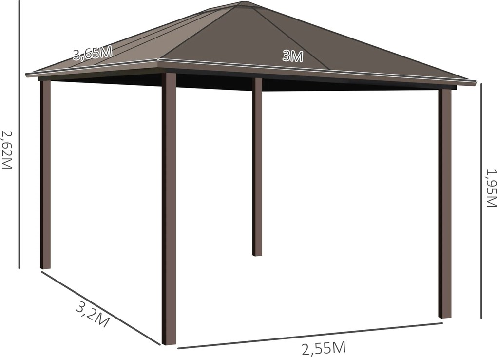 Pérgola para Jardim com Parede Lateral e Rede Mosquiteira 365x300x265