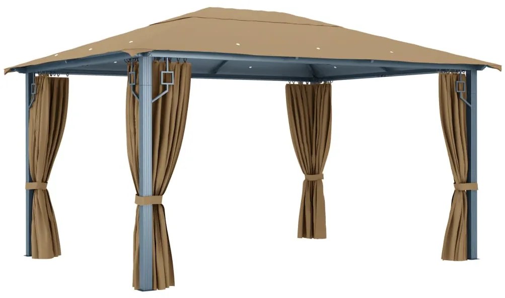 Gazebo com cortina 400x300 cm alumínio cinzento-acastanhado