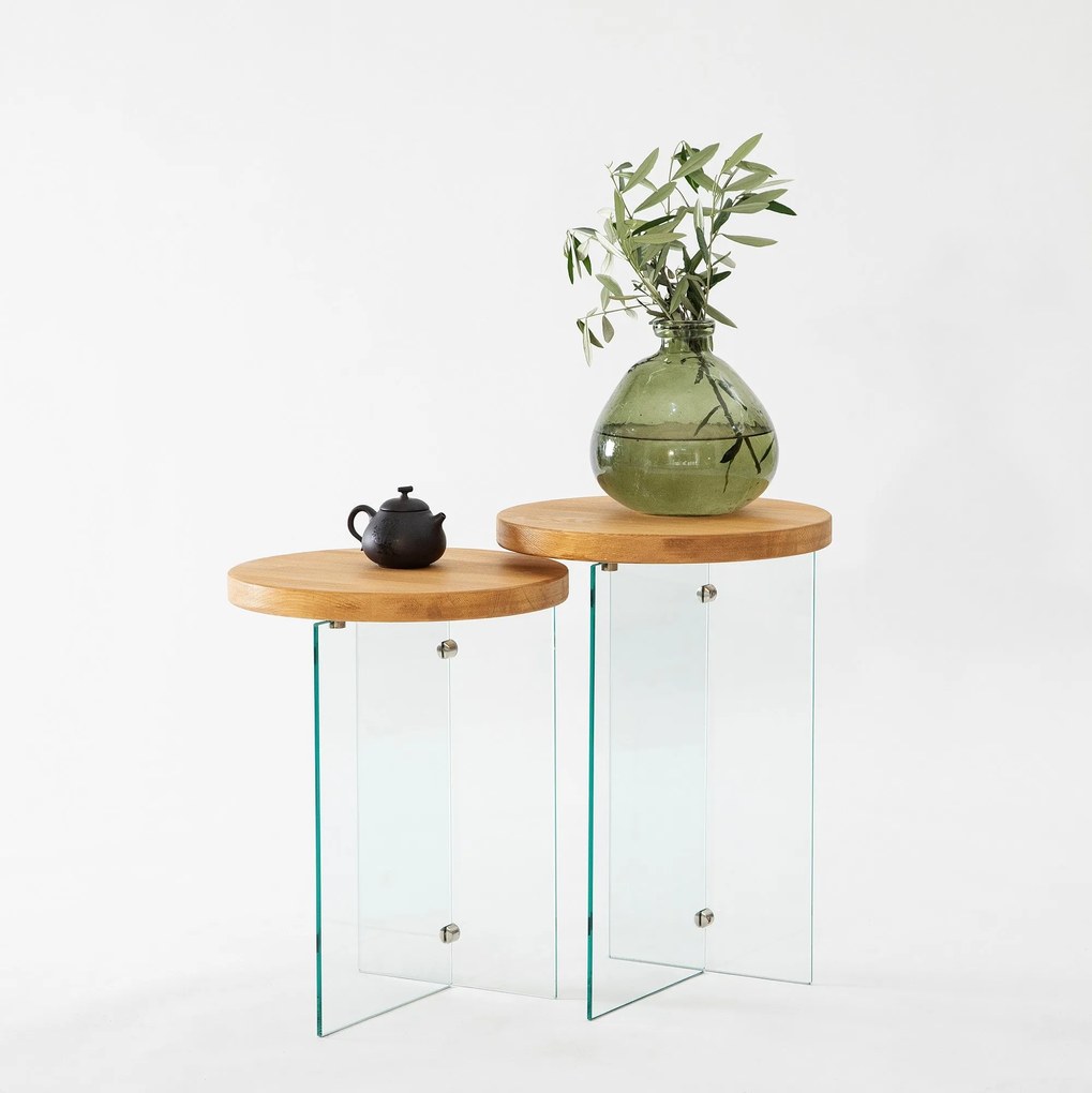 Conjunto de Mesas de Centro Serenity – Carvalho e Transparente – 35x51