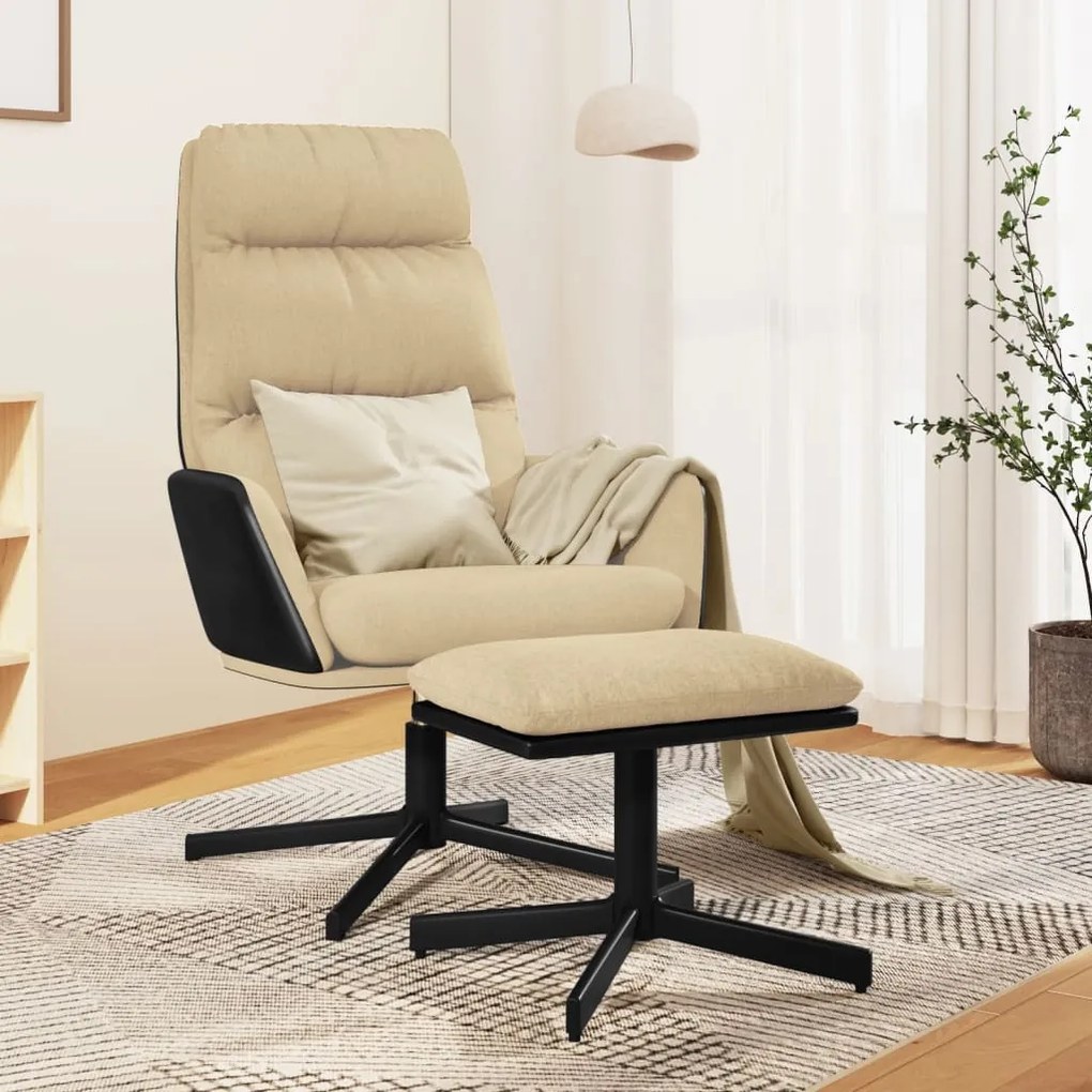 vidaXL Cadeira de descanso com banco tecido cor creme