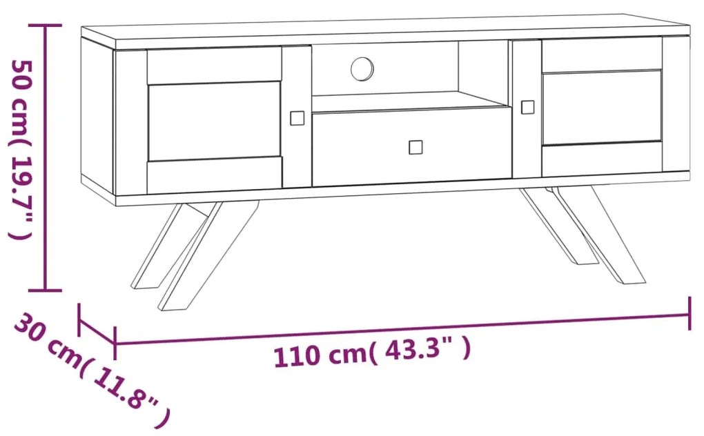 Móvel de TV 110x30x50 cm madeira de teca maciça