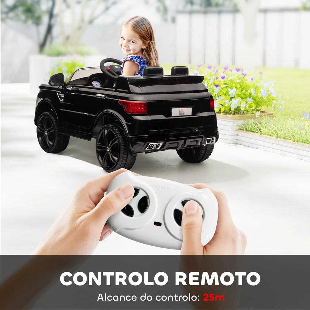 Carro Elétrico SUV Infantil 12V com 2 Motores Controlo Remoto Faróis Buzina Bluetooth Música USB e Abertura de Porta 3-5km/h 110x68x52cm Preto